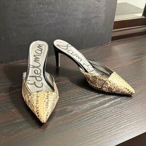 Sam Edelman Black and Tan Snake Print Heels